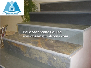 Chinese Multicolor Riven Slate Steps,Rusty Slate Stairs,Copper Rust Slate Stair Treads,Sunset Slate Stair Risers,Multicolour Slate Staircase,Autumn Rose Stone Steps