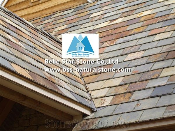 Chinese Multicolour Riven Slate Roof Tiles,Rusty Split Face Slate Roofing Tiles,Copper Rust Slate Roof,Sunset Slate Tile Roof,Natural Roofing Slate,Multicolor Slate Roofing Materials,Roof Shingles
