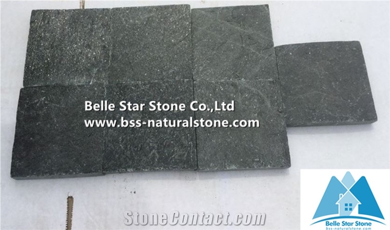 Flamed Black Quartzite Cube Stone,Quartzite Walkway Pavers,Natural Stone Paving Sets,Black Driveway Paving Stone,Patio Flooring