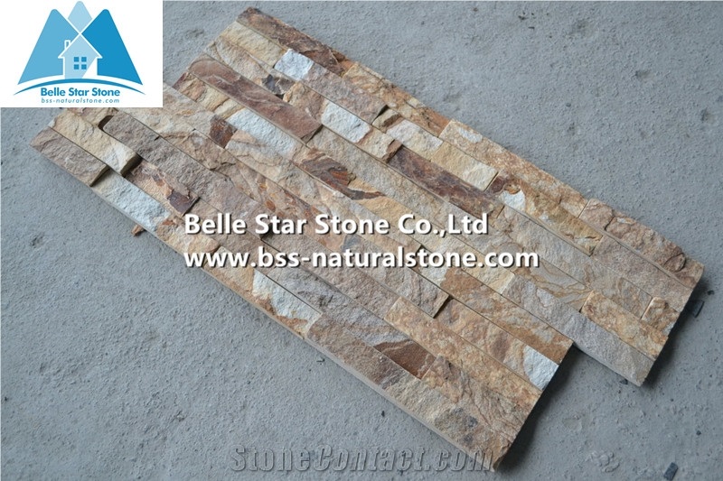 Golden Yellow Split Face Slate Culture Stone,Natural Stone Veneer,Yellow Z Clad Stacked Stone,Fireplace Stone Cladding,Outdoor Stone Wall Panel,Porches Ledger Panels