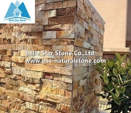 Golden Yellow Split Face Slate Culture Stone Natural Stone Veneer