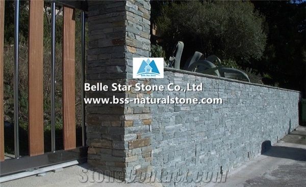 Green Slate Cemented Stacked Stone,Split Face Slate Ledgestone with Concrete Back,Green Stacked Stone,Natural Slate Z Clad Stone Cladding,Green Stone Panel,Slate Stone Veneer,Natural Slate Ledger Pane