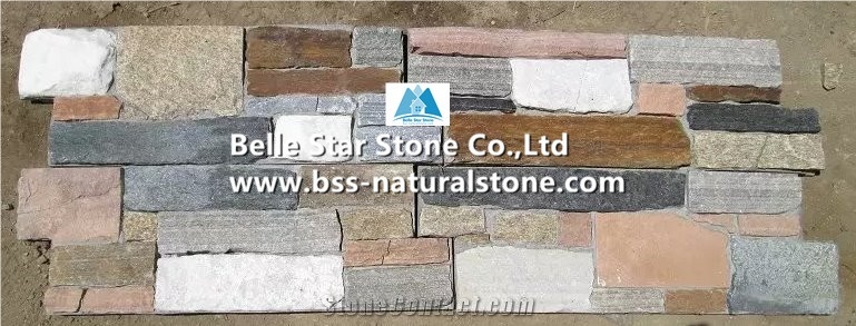 Grey Back Oyster Slate Cemented Ledgestone,Mixed Colors Slate Culture Stone with Concrete Back,Grey/Charcoal Grey/White Gold Stacked Stone,Natural Z Clad Stone Cladding,Slate Stone Wall Panel