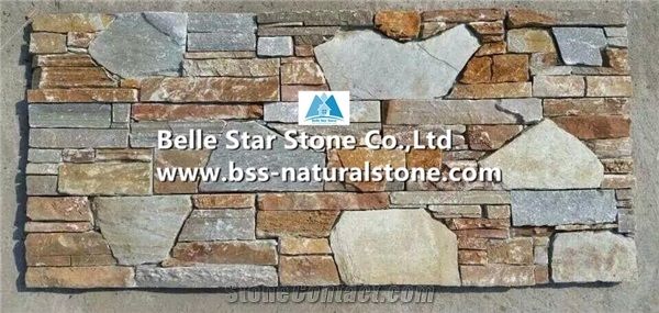 Grey Black Rusty Slate Cemented Stone Cladding,Natural Slate Z Clad Stone Panel,Slate Stacked Stone with Concrete Back,Grey/Charcoal Grey/Multicolour Slate Culture Stone,Mixed Colors Slate Ledgestone