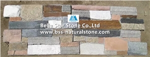 Grey Multicolour Slate Cemented Culture Stone,Mixed Colors Slate Stacked Stone with Concrete Back,Grey Rusty Slate Z Clad Stone Cladding,Natural Slate Stone Wall Panel,Real Stone Veneer