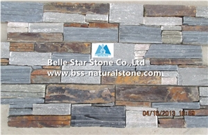 Grey Multicolour Slate Cemented Culture Stone,Mixed Colors Slate Stacked Stone with Concrete Back,Grey Rusty Slate Z Clad Stone Cladding,Natural Slate Stone Wall Panel,Real Stone Veneer