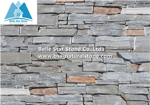 Grey Slate Cemented Z Clad Stone Cladding,Natural Stacked Stone,Grey Culture Stone Veneer,Exterior Wall Ledgestone Panels,Pillar Wall Stone Panel