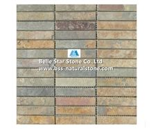 Multicolor Riven Slate Mosaic,Rusty Split Face Slate Wall Mosaic,Copper Rust Slate Floor Mosaic,Multicolour Slate Stone Mosaic,Sunset Slate Mosaic Pattern,Autumn Rose Mosaic Tiles,Natural Stone Mosaic