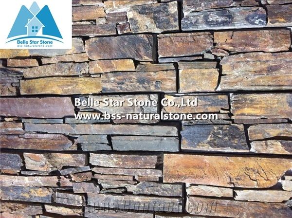 Multicolored Natural Stone Carbon Black Rustic Slate Exterior Wall