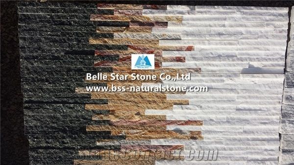 Natural Mini Staked Stone,Waterfall Shape Ledgestone,Retaining Wall Stone Panel,Landscaping Wall Culture Stone,Black Quartzite Yellow Sandstone White Quartzite Slim Stone Veneer,Natural Stone Cladding