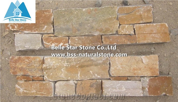 Oyster Slate Stacked Stone,Gold White Quartzite Ledgestone Panels,Guarantee Quality Yellow Quartzite Z Clad Stone Cladding,Fireplace Natural Stone Veneer,Outdoor Porches Stone Panel