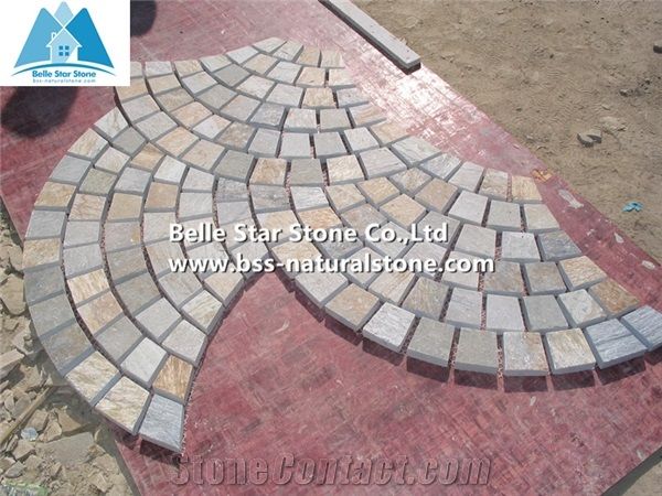 Oyster Split Face Slate Fan Pattern Meshed Flagstone,Desert Gold ...