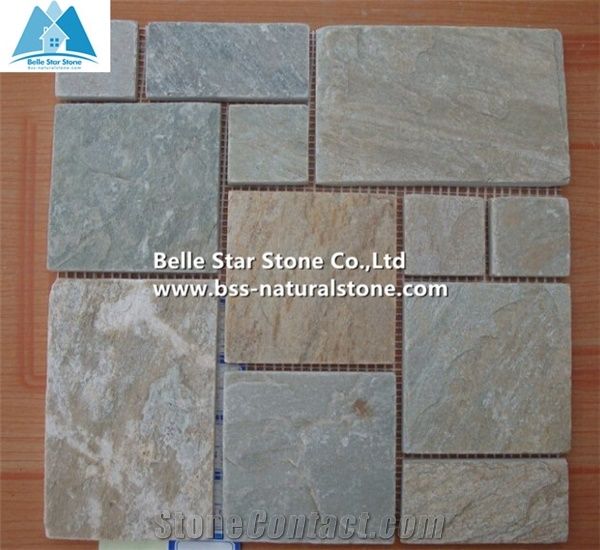 Oyster Split Face Slate Wall Mosaic Desert Gold Quartzite Stone Oyster Split Face Slate Wall Mosaic Desert Gold Quartzite Stone Golden Honey Floor White Pattern Silver Sunset