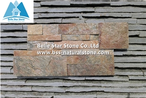 Rustic Quartzite 18X35 S Clad Stacked Stone, Natural Culture Stone,Multi Color Ledgestone Panels,Rustic Thin Stone Veneer,Outdoor Wall Stone Panel,Indoor S Cut Stone Cladding