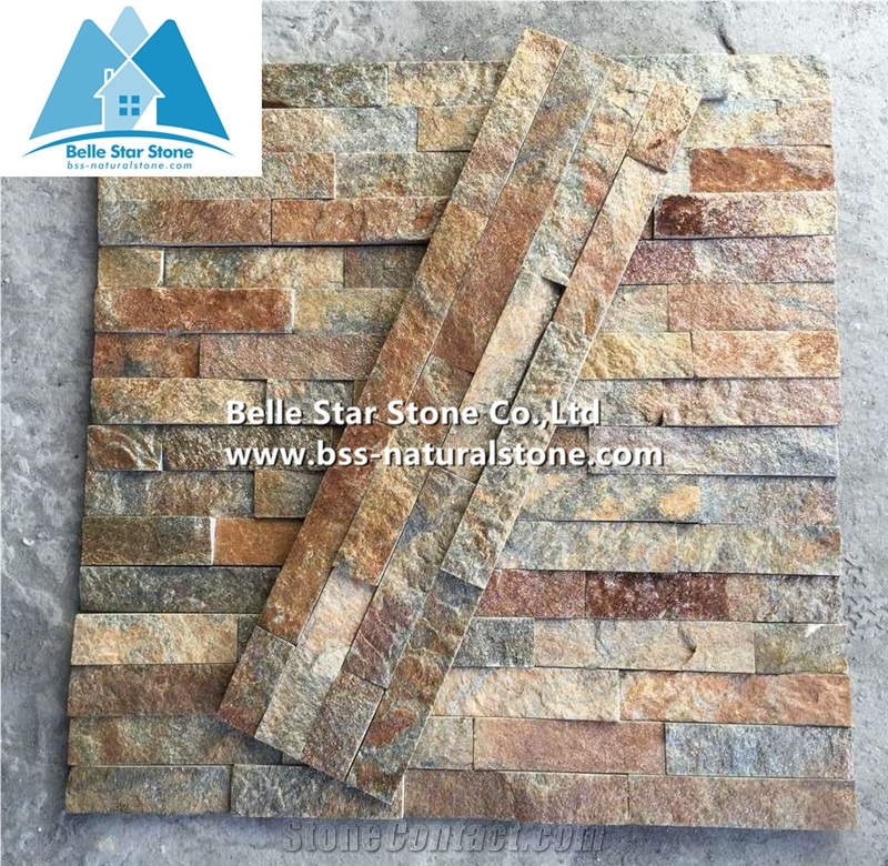 Rustic Quartzite Stone Cladding,Multicolor Quartzite Stacked Stone,Silver Sunset Quartzite Culture Stone,Natural Thin Stone Veneer,Outdoor Quartzite Ledge Stone,Indoor Stone Wall Panel
