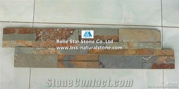 Rusty Split Face Slate Culture Stone,Multicolour Riven Slate Stacked Stone,Copper Rust Slate Stone Panel,Autumn Rose Slate Stone Cladding,Sunset Slate Ledgestone,Natural Ledger Panels,Split Face Wall
