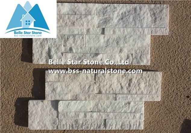 Snow White Quartzite S Clad Stone Cladding,Super White Quartzite Thin Stone Veneer,White 18X35 Stacked Stone,Indoor Wall Culture Stone Panel,Natural Ledge Stone