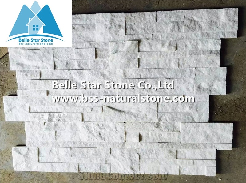 Snow White Quartzite S Clad Stone Cladding,Super White Quartzite Thin Stone Veneer,White 18X35 Stacked Stone,Indoor Wall Culture Stone Panel,Natural Ledge Stone