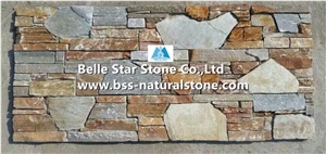 Yellow Granite Cemented Stacked Stone,Multicolor Slate Stone Cladding with Concrete Back,Black Quartzite Culture Stone,Mixed Colors Real Stone Veneer,Natural Slate Stone Wall Panel,Purple Ledgestone