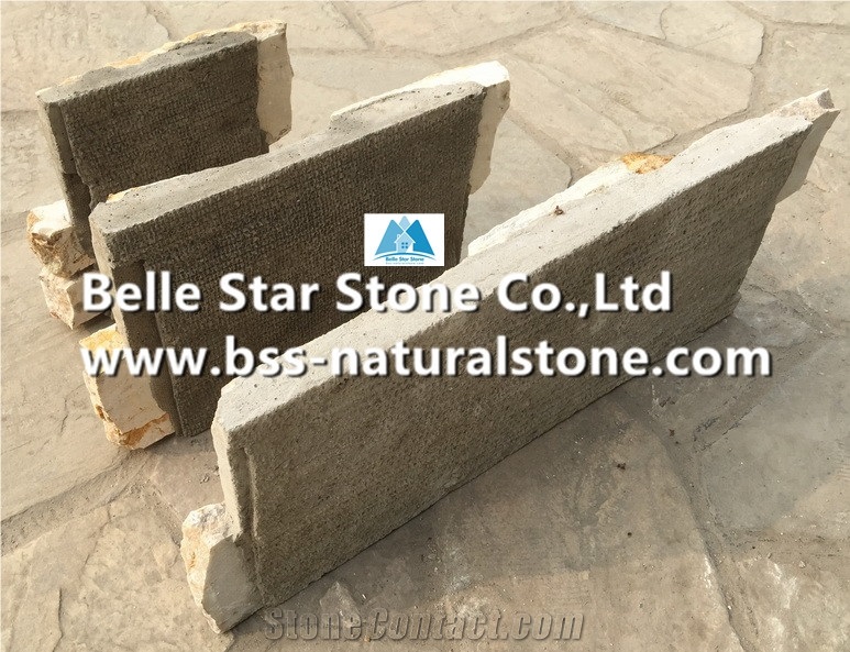 Yellow Slate Cemented Stacked Stone,Natural Split Face Slate Culture Stone Back with Concrete,Yellow Ledgestone,Slate Z Clad Stone Cladding,Real Stone Veneer,Thick Stone Panel,Yellow Wall Cladding