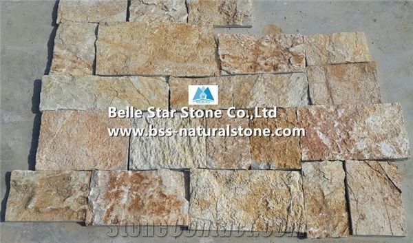 Yellow Slate Fieldstone Split Face Slate Loose Ledge Stone Yellow Landscaping Wall Stone Natural Slate Field Stone Veneer Outdoor Building Wall Facading Fireplace Wall Cladding Slate Random Stone Belle Star Stone Co Ltd