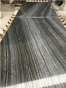 Cheap Chinese Black Ancient Wood Grain Marble Ready Polished Big Slabs for Floor and Wall Covering