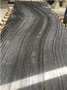 Cheap Chinese Black Ancient Wood Grain Marble Ready Polished Big Slabs for Floor and Wall Covering