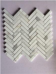 Herringbone Mosaic Calacatta Marble Mosaic Tiles 305*305