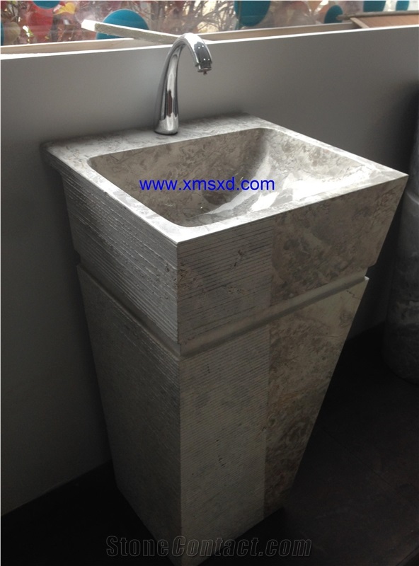 Yabo Grey/Gray Pedestal Basins,Vessel Sinks,Wash Basins,Square Basins,Square Sinks,Natural Stone Pedestal Sinks,Marble Sinks,Marble Basins