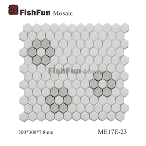 Hexagon Marble & Glass Mosaic Tile 23x26.5mm, White Marble Mosaic Tile, Thassos White Mosaic, Polished Surface, Garden & Balcony Marble and Glass Mosaic Tile, Kitchen Mosaic