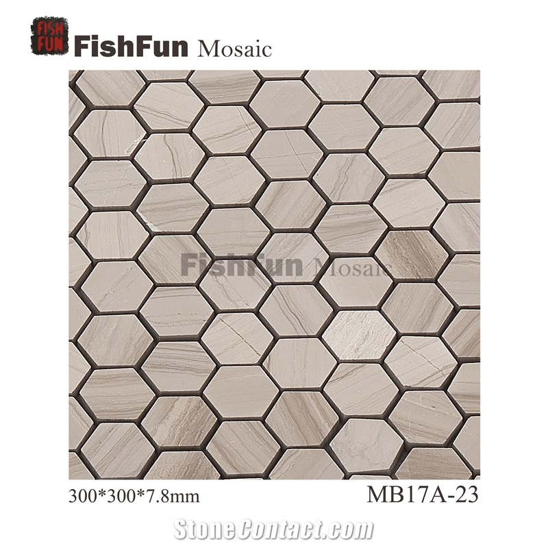 Hexagon Marble Mosaic Tile 23x26.5mm, Beige Marble Mosaic Tile, Athen Grey Mosaic, Polished Surface, Garden & Balcony Marble Mosaic Tile, Kitchen Marble Mosaic Tile