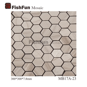 Hexagon Marble Mosaic Tile 23x26.5mm, Beige Marble Mosaic Tile, Athen Grey Mosaic, Polished Surface, Garden & Balcony Marble Mosaic Tile, Kitchen Marble Mosaic Tile