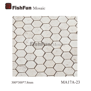 Hexagon Marble Mosaic Tile 23x26.5mm, Beige Marble Mosaic Tile, White Travertine Mosaic, Polished Surface, Garden & Balcony Marble Mosaic Tile, Kitchen Marble Mosaic Tile