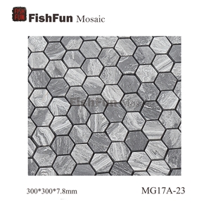 Hexagon Marble Mosaic Tile 23x26.5mm, Grey Marble Mosaic Tile, Wave Grey Mosaic, Polished Surface, Garden & Balcony Marble Mosaic Tile, Kitchen Marble Mosaic Tile