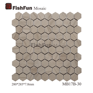 Hexagon Marble Mosaic Tile 30x34.5mm, Grey Marble Mosaic Tile, Athen Grey Mosaic, Polished Surface, Garden & Balcony Marble Mosaic Tile, Kitchen Marble Mosaic Tile