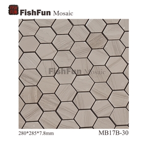 Hexagon Marble Mosaic Tile 30x34.5mm, Grey Marble Mosaic Tile, Athen Grey Mosaic, Polished Surface, Garden & Balcony Marble Mosaic Tile, Kitchen Marble Mosaic Tile