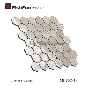 Hexagon Marble Mosaic Tile 48x55.4mm, Grey Marble Mosaic Tile, Grey Wood Grain Mosaic, Polished Surface, Garden & Balcony Marble Mosaic Tile, Kitchen Marble Mosaic Tile