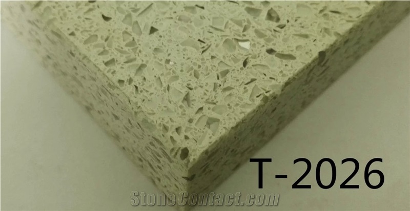 Artificial Quartz Stone T-504 Green Solid Surfaces Polished Slabs & Tiles Engineered Stone for Hotel Kitchen Bathroom Counter Top Walling Panel Environmental Building Materials