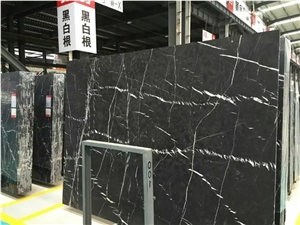 China Nero Marquina Polished Marble Slab, Oriental Black Marble, Hina Black with Vein Marble Tile, Black and White Marble