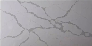 Engineered Quartz Stone Tile & Slab, Carrara Marble Look Quartz Stone Slab for Kitchen and Vanity