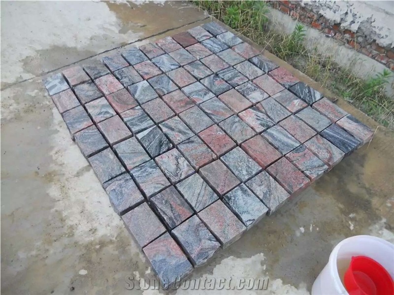 Multicolor Red Cobble Stone on the Mesh,Paving Sets Cube Stone/Walkway Paver /Driveway Paving Stone/Garden Stepping Pavements/Courtyard Road Pavers