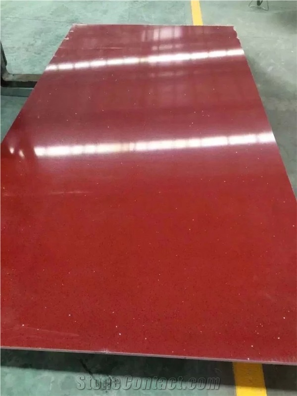 Red Quartz Stone Solid Surfaces Polished Slabs Tiles Engineered Stone Artificial Stone Slabs for Hotel Kitchen,Bathroom Walling Panel/ for Customized Edges Kitchen Tops