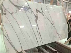 Cheap Calacatta White Marble Stone Solid Surfaces Polished Slabs & Tiles/Engineered Stone Slabs for Hotel Kitchen/Bathroom Walling Panel/For Customized Edges Kitchen Tops