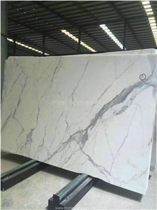 High Quality&Best Price Calacatta White Marble Stone Solid Surfaces Polished Slabs & Tiles/Engineered Stone Slabs for Hotel Kitchen/Bathroom Walling Panel/For Customized Edges Kitchen Tops