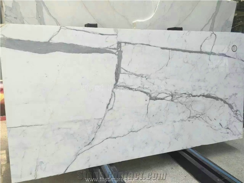 High Quality Calacatta White Marble Stone Solid Surfaces Polished Slabs & Tiles/Engineered Stone Slabs for Hotel Kitchen/Bathroom Walling Panel/For Customized Edges Kitchen Tops
