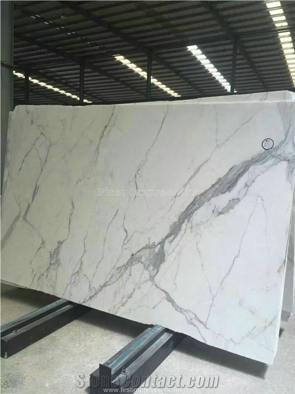 Italy Natural Calacatta White Marble Stone Solid Surfaces Polished Slabs & Tiles/Engineered Stone Slabs for Hotel Kitchen/Bathroom Walling Panel/For Customized Edges Kitchen Tops