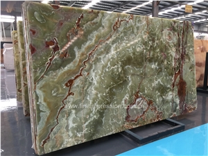 Popular Luxury Green Onyx Polished Tiles & Slabs/Natural Building Stone Onyx with Brown Veins/Lines/Flooring/Feature Wall/Clading/Hotel Lobby/Bathroom/Living Room Project Decoration