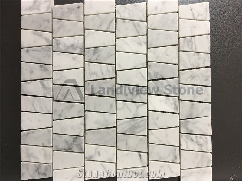 Carrara White Mosaic, Trapezoid Mosaic, Carrara Trapezoidal Mosaic