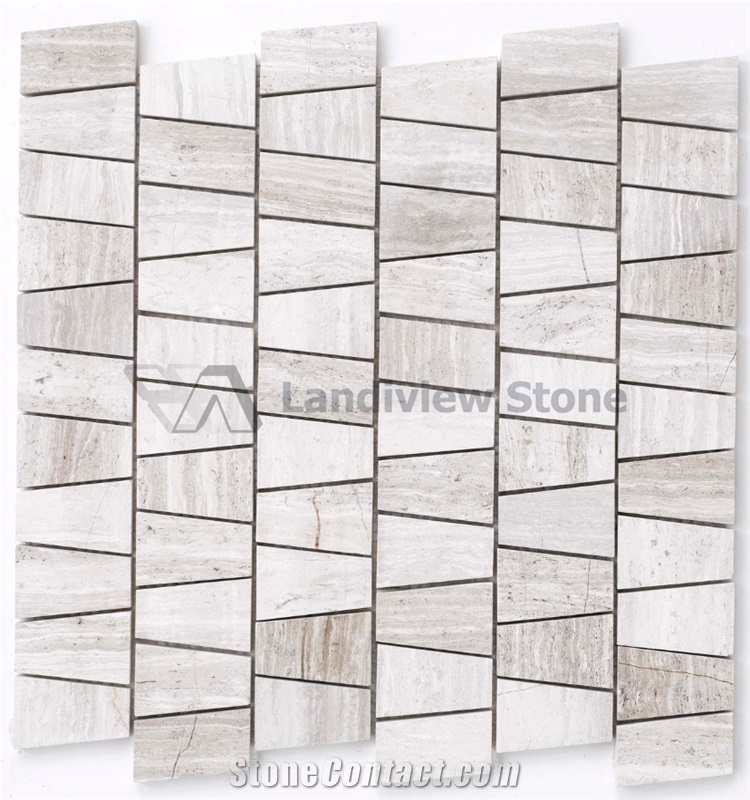 Driftwood Mosaic, Natural Wooden White Marble Mosaic, Wooden White Trapezoidal Mosaic, Driftwood Trapezoidal Mosaic