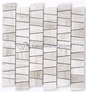 Driftwood Mosaic, Natural Wooden White Marble Mosaic, Wooden White Trapezoidal Mosaic, Driftwood Trapezoidal Mosaic